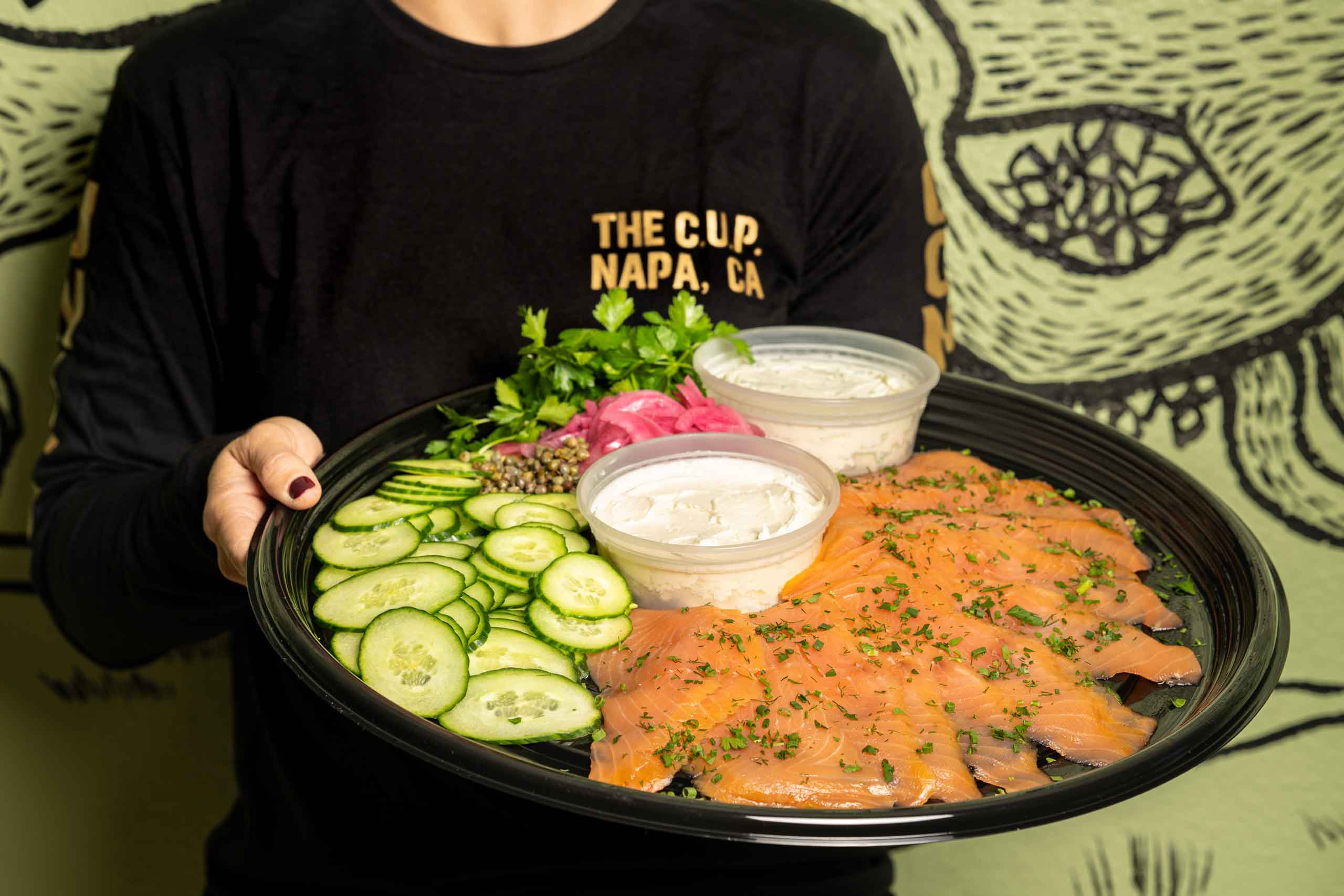 platter of lox, cream cheese and cucumbers from Winston's CUP