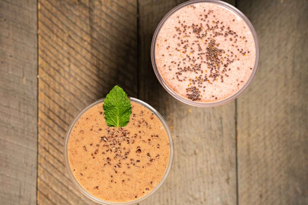 overhead shot of smoothies from Winston's CUP Cafe